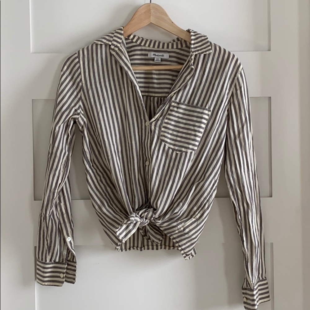 Madewell striped tie front shirt